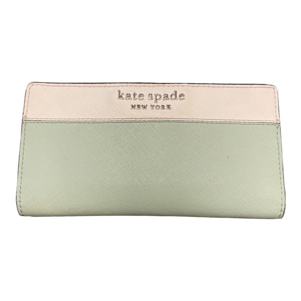 Kate Spade New York Blue & White Staci slim bi-fold wallet navy interior. WLT 3